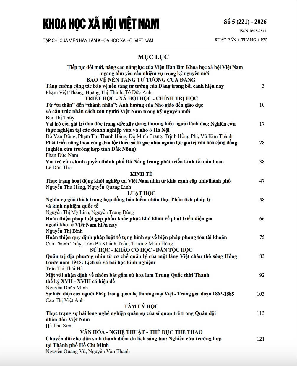 Hình ảnh: Tạp chí Khoa học xã hội Việt Nam. Số 5 - 2026 số 3